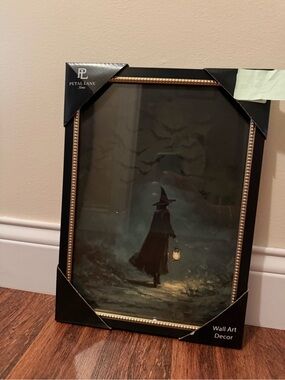 Petal Lane Framed Halloween Wall Hanging Picture with Witch & Bats